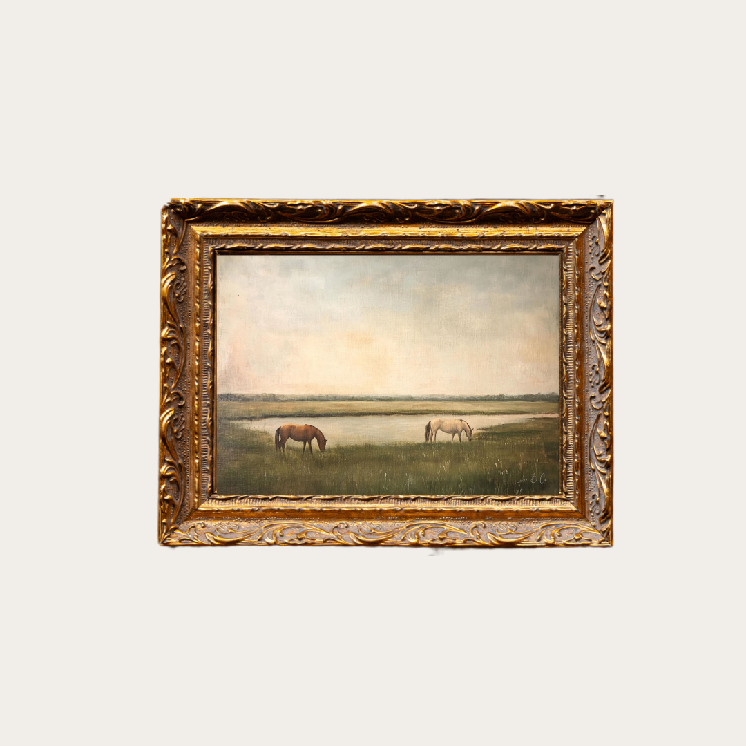 GRAZING HORSES Art Encadré en Laiton - Maison Olive