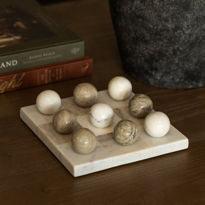 LEYA Jeu de tic-tac-toe en marbre blanc et beige
