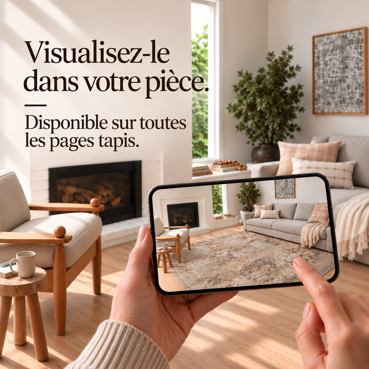 Outil de réalité augmentée pour visualiser un tapis dans votre pièce sur téléphone