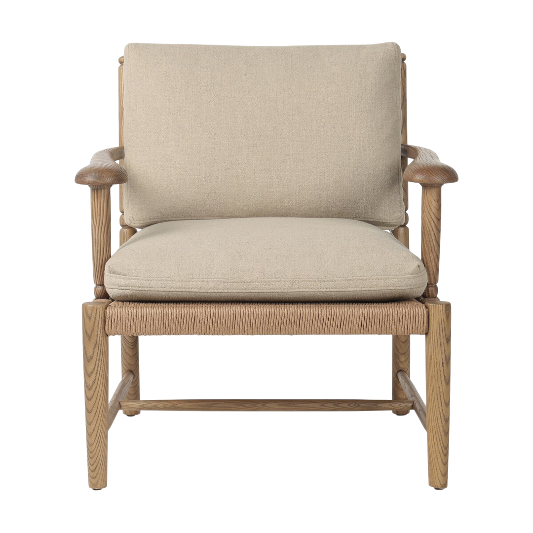 Chaise Accent Bois Rotin Tissus Salon