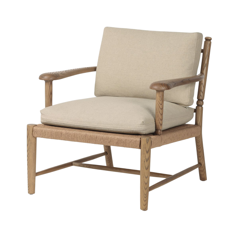 Chaise Accent Bois Rotin Tissus Salon