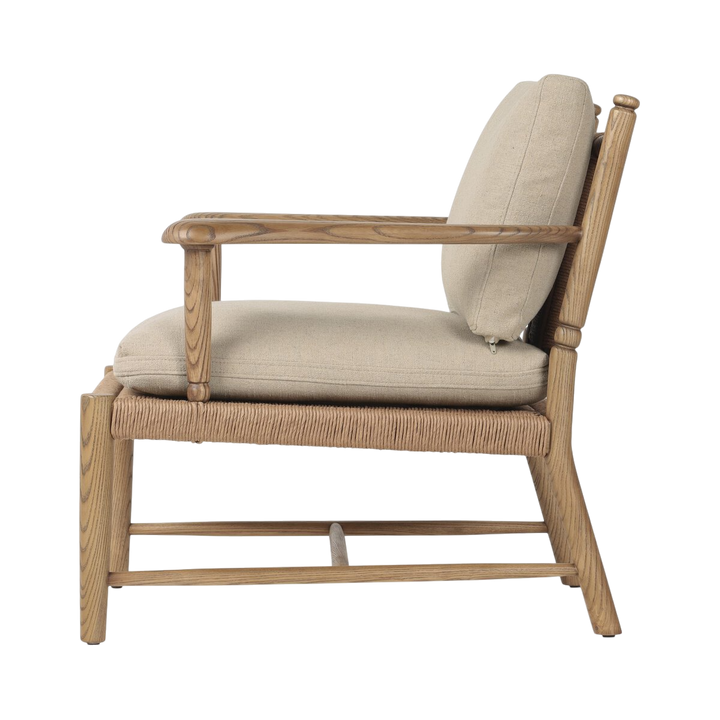 Chaise Accent Bois Rotin Tissus Salon