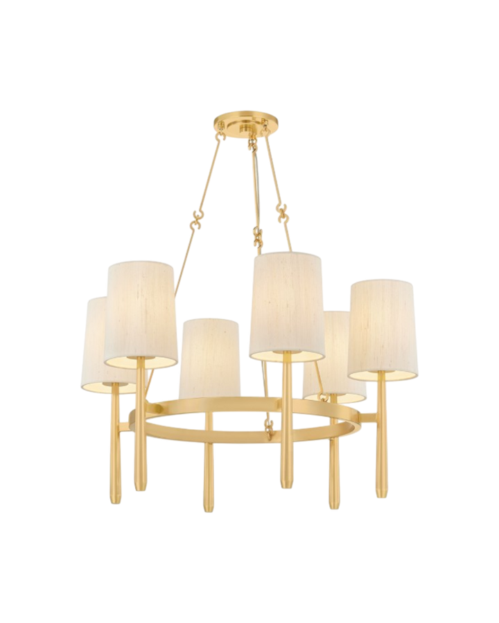 abat-jour en soie naturelle, fini laiton vieilli lustre suspension 