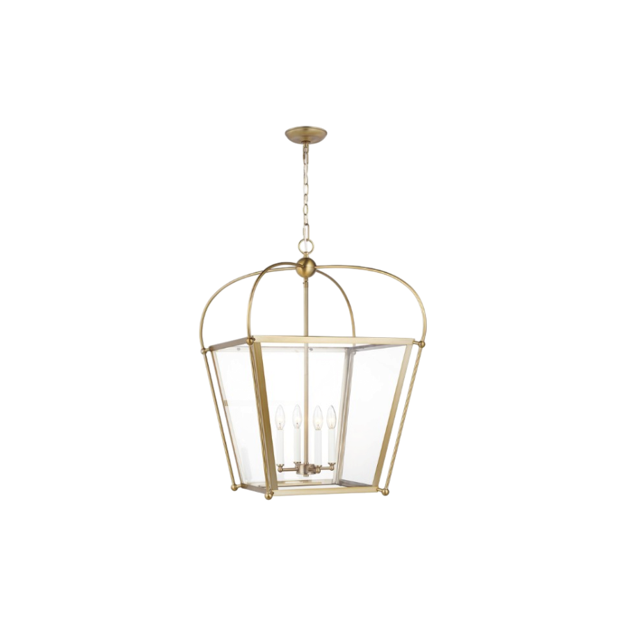 Lantern satin brass, suspension, 4 bulbs, chain