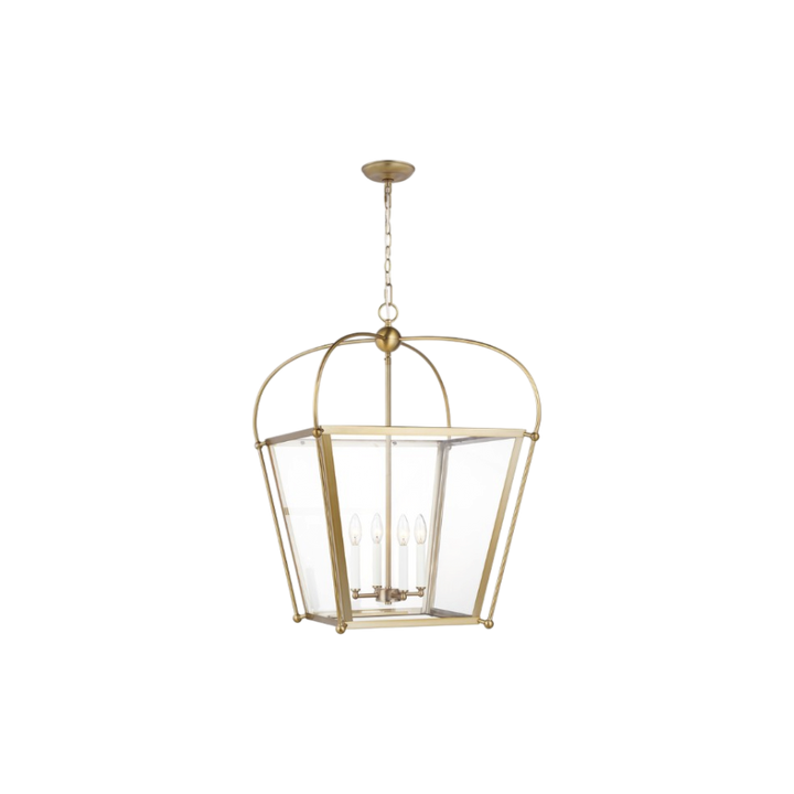 Lantern satin brass, suspension, 4 bulbs, chain