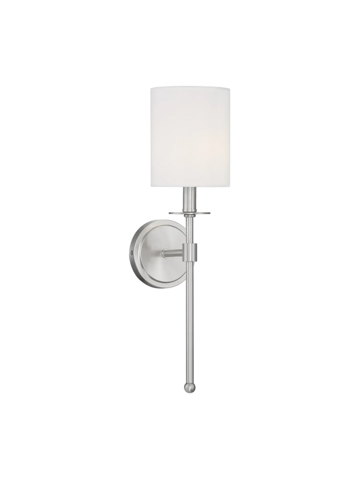 Applique murale Delano en nickel brossé avec abat-jour en tissu blanc