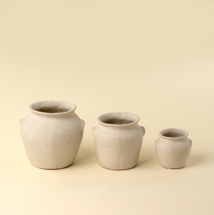 Urne Papier Maché Beige Anse 