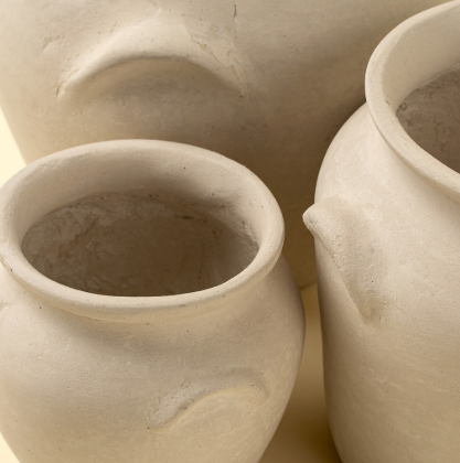 Urne Papier Maché Beige Anse 