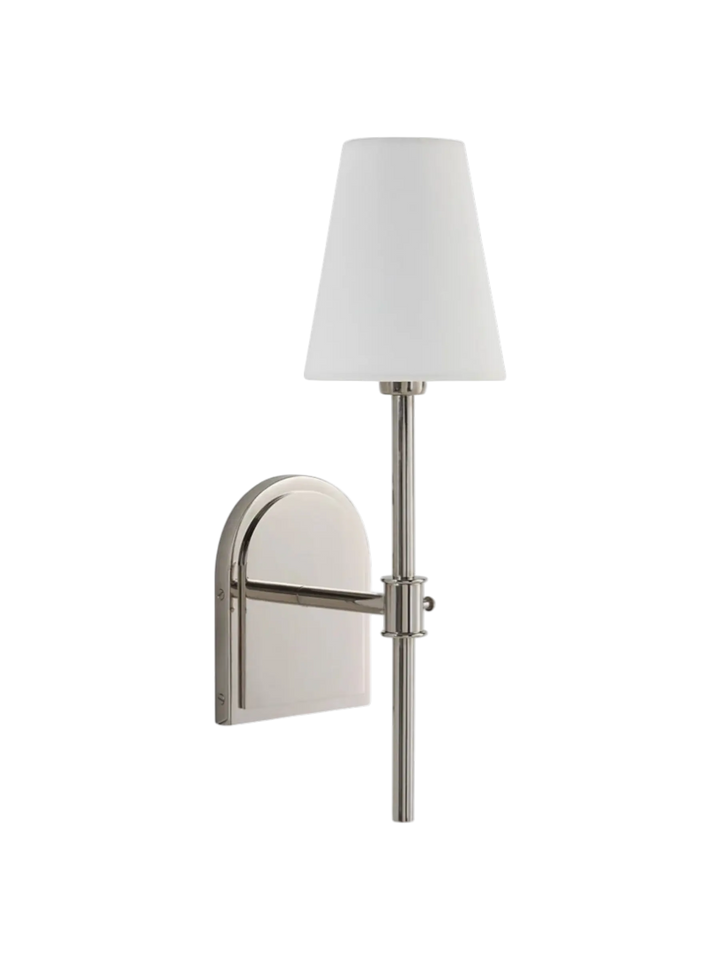 Applique murale nickel brossé avec abat-jour en lin blanc cassé