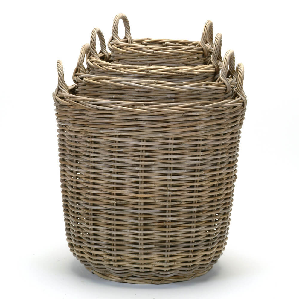 Panier Rotin Gris Rond Rangement