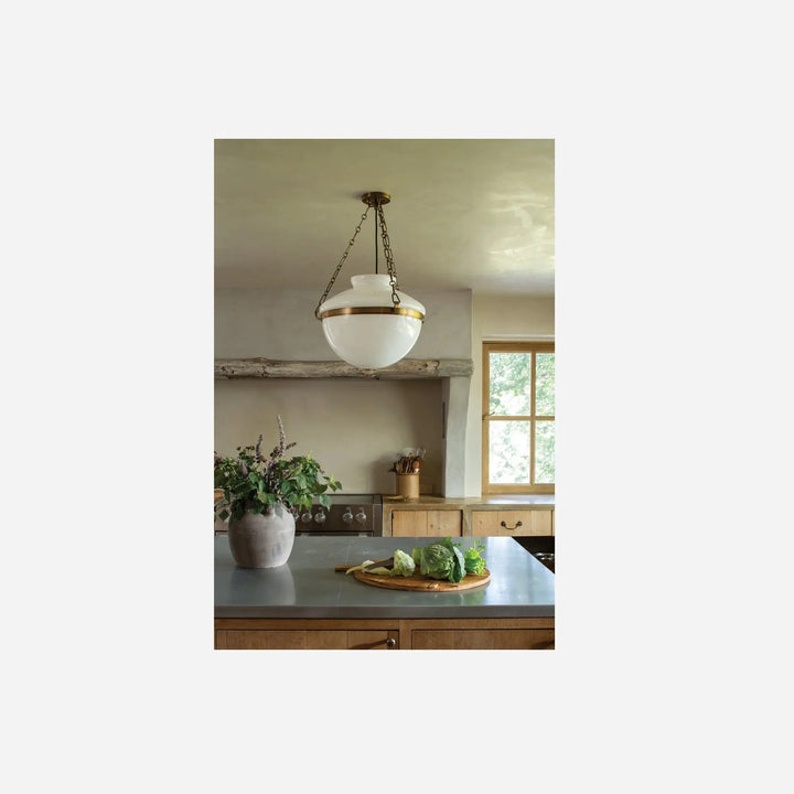Luminaire Suspendu Patina Brass Verre Laiteux
