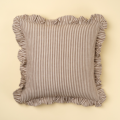 Coussin Brun Ligné Volant Confort