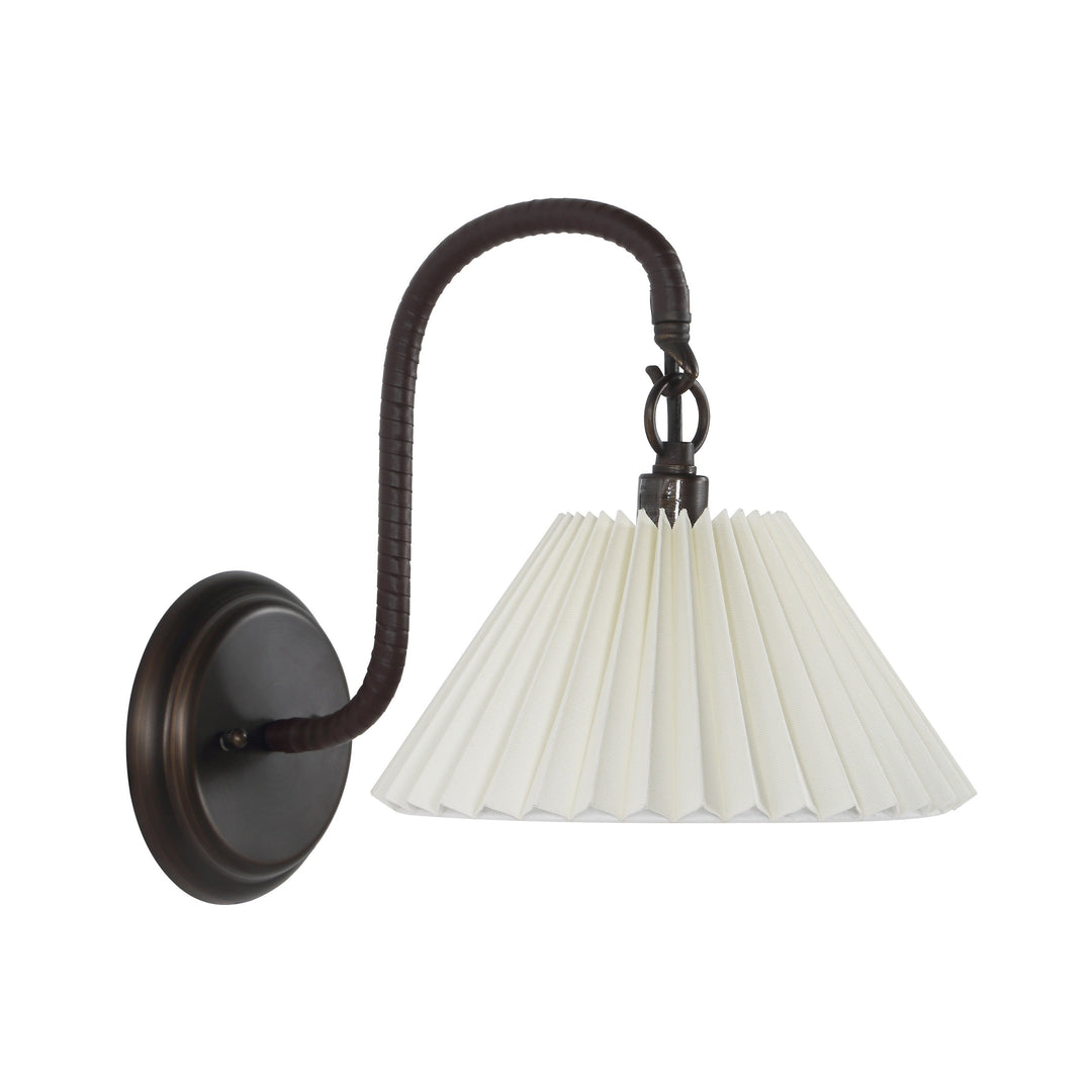 Applique Portside en bronze avec abat-jour plissé en lin ivoire