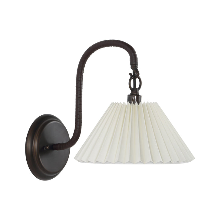 Applique Portside en bronze avec abat-jour plissé en lin ivoire