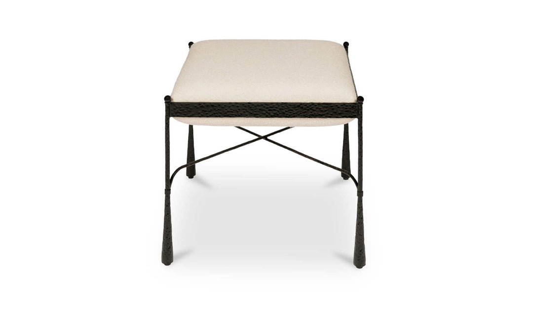 Tabouret AGNE crème avec piètement en fer, vue de face