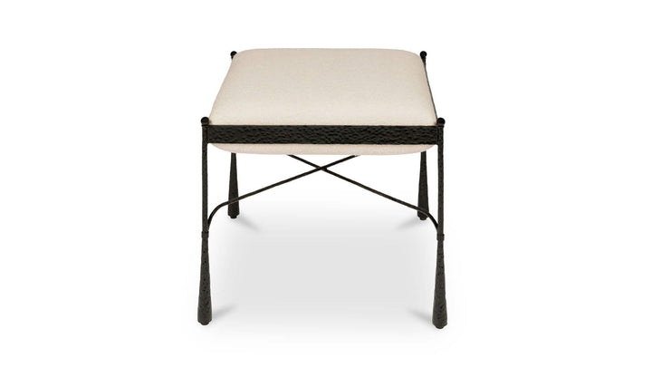 Tabouret AGNE crème avec piètement en fer, vue de face