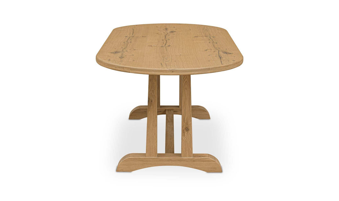 BRIGHTON 84-inch table, end view of rounded tabletop