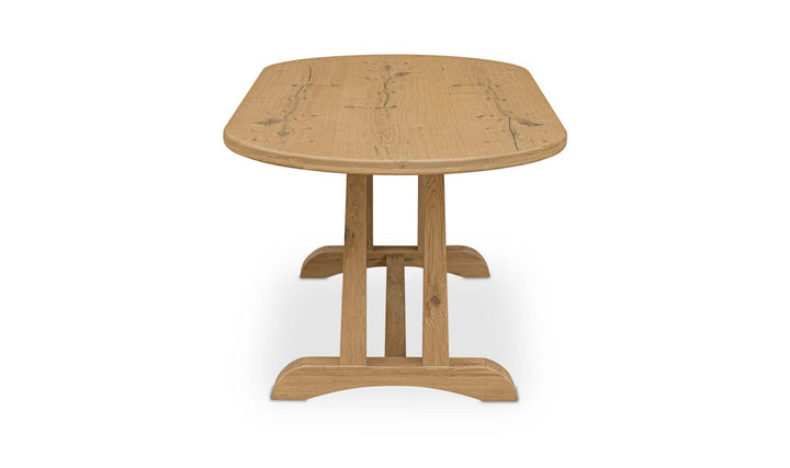 BRIGHTON 84-inch table, end view of rounded tabletop
