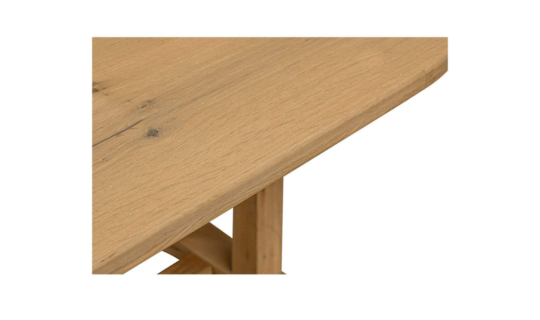 Detail of oak grain and intentional cracks on the BRIGHTON tabletop