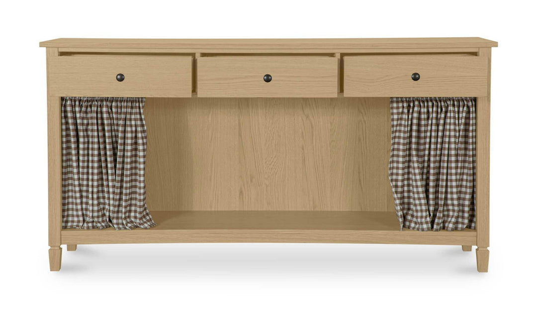 Rangement inférieur de la console ISABELLE, rideau ouvert