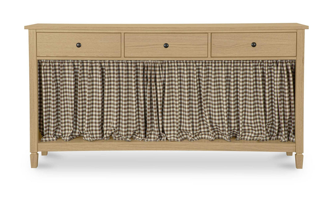 Console ISABELLE en bois avec rideau vichy brun, vue de face