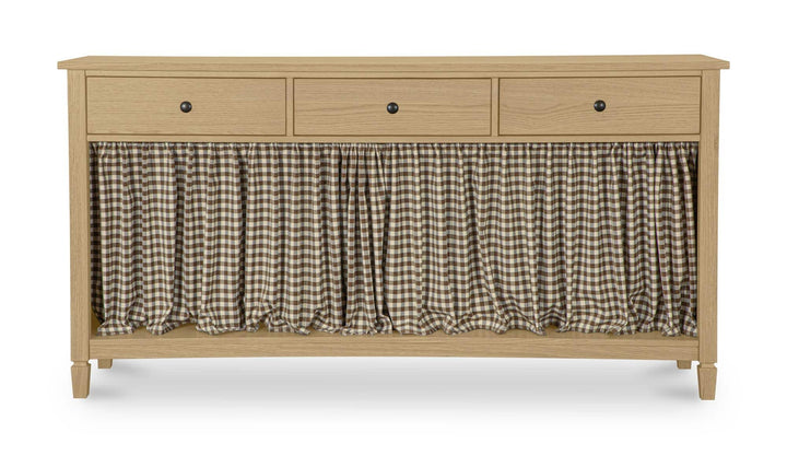 Console ISABELLE en bois avec rideau vichy brun, vue de face