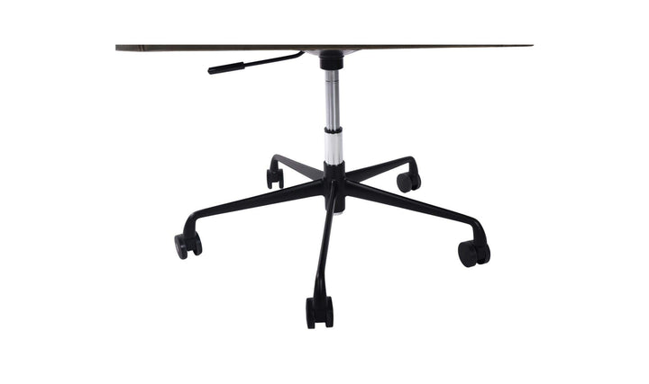 Chaise de bureau FIRTH avoine, détail du piètement à roulettes et du réglage en hauteur