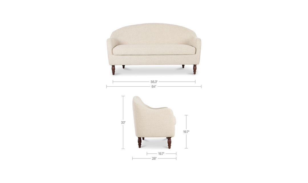 GENEVA heritage beige dining settee, dimension diagram