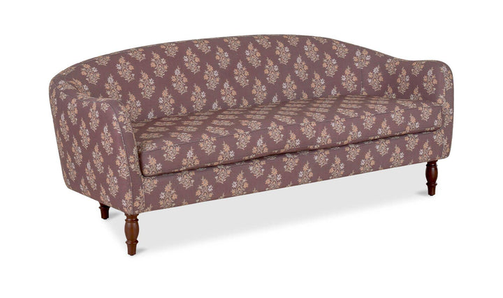GENEVA dark mauve floral dining settee, three-quarter view