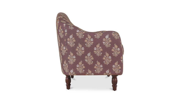 GENEVA dark mauve floral dining settee, right side view