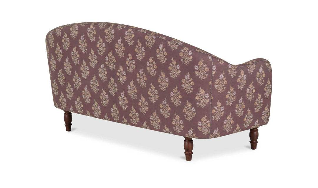 GENEVA dark mauve floral dining settee, rear three-quarter view