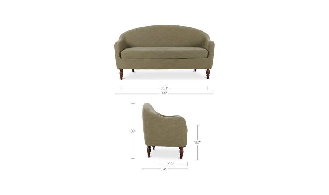 GENEVA sage green dining settee, dimension diagram