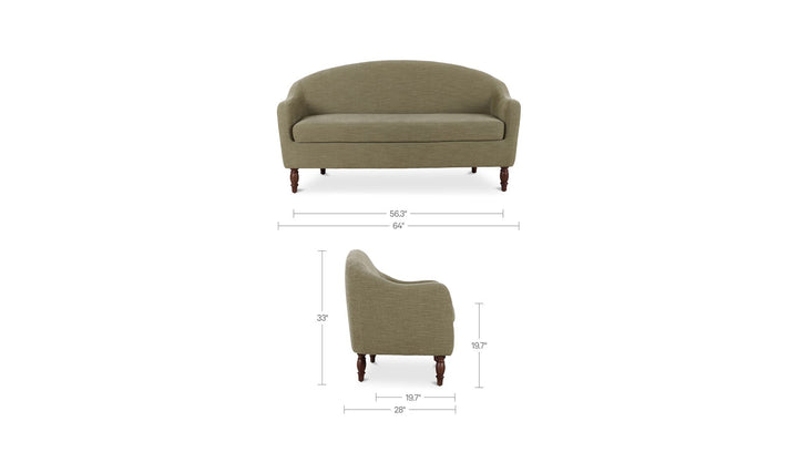 GENEVA sage green dining settee, dimension diagram