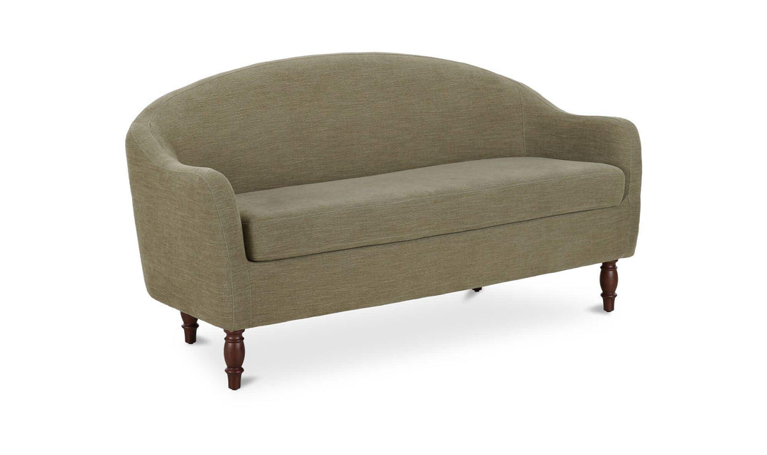 GENEVA sage green dining settee, three-quarter view