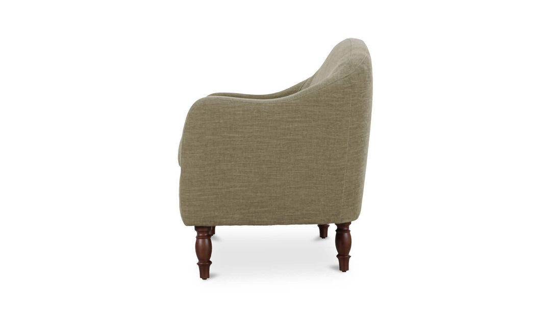 GENEVA sage green dining settee, left side view