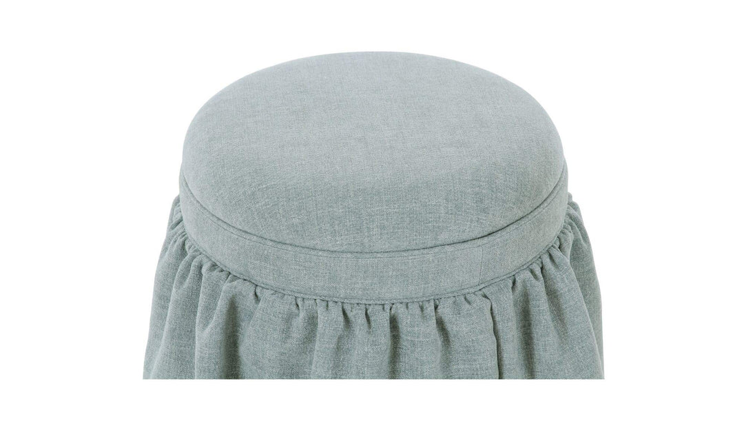 Ottoman de rangement HEIDI bleu clair, gros plan de l'assise rembourrée