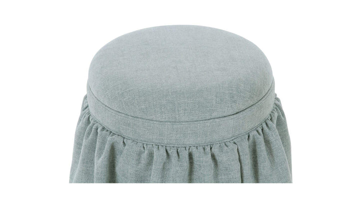 Ottoman de rangement HEIDI bleu clair, gros plan de l'assise rembourrée
