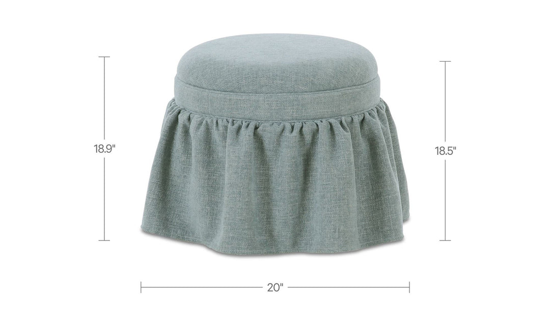 Ottoman de rangement HEIDI bleu clair, schéma des dimensions de 20 × 20 × 18,5 po