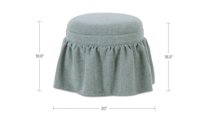 Ottoman de rangement HEIDI bleu clair, schéma des dimensions de 20 × 20 × 18,5 po