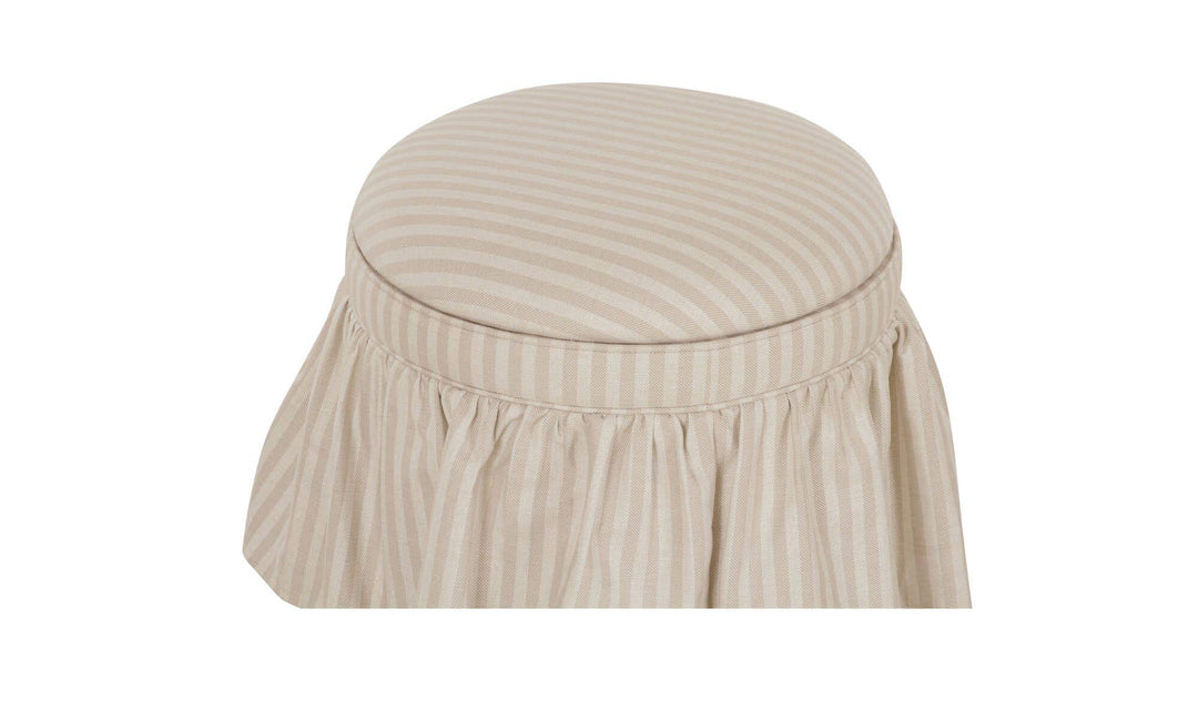 Ottoman de rangement HEIDI rayures beige, gros plan de l'assise rembourrée