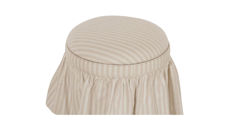 Ottoman de rangement HEIDI rayures beige, gros plan de l'assise rembourrée