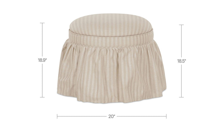 Ottoman de rangement HEIDI rayures beige, schéma des dimensions de 20 × 20 × 18,5 po