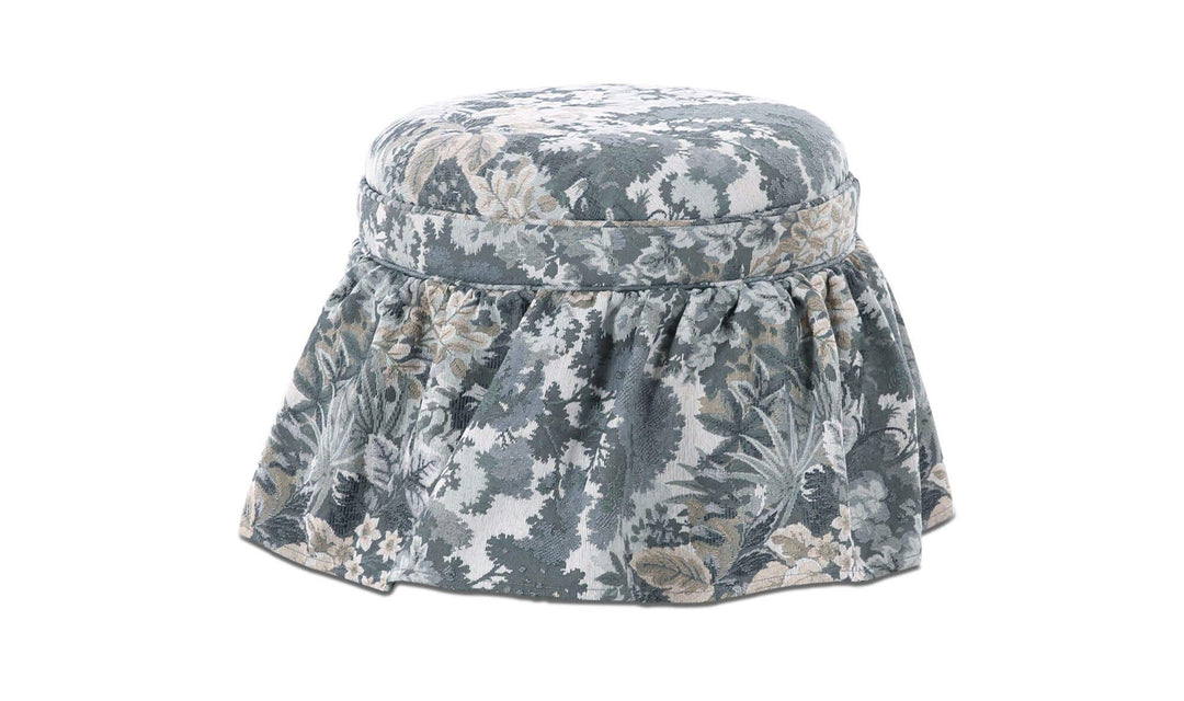 Ottoman de rangement HEIDI tapisserie bleue, vue de côté
