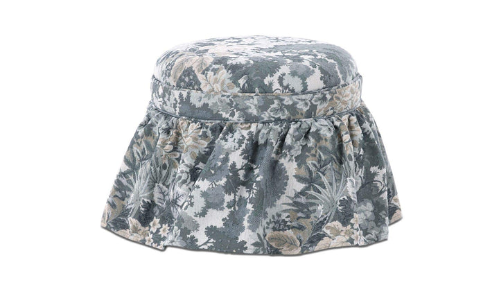 Ottoman de rangement HEIDI tapisserie bleue, vue de côté