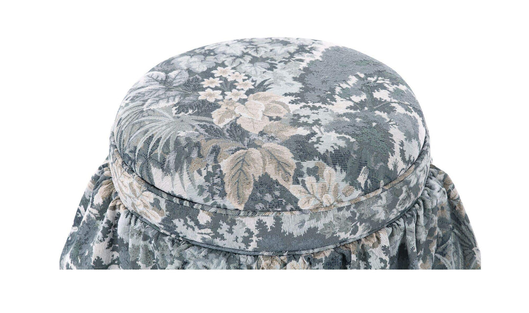 Ottoman de rangement HEIDI tapisserie bleue, gros plan de l'assise rembourrée