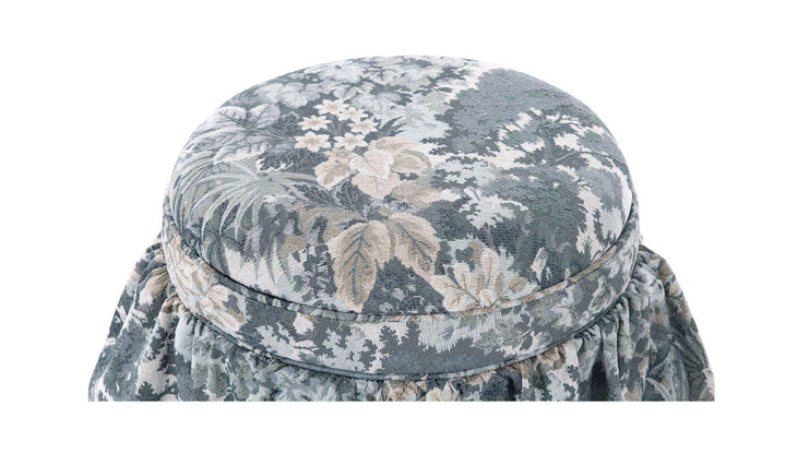 Ottoman de rangement HEIDI tapisserie bleue, gros plan de l'assise rembourrée