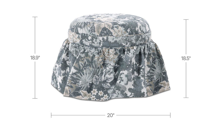 Ottoman de rangement HEIDI tapisserie bleue, schéma des dimensions de 20 × 20 × 18,5 po