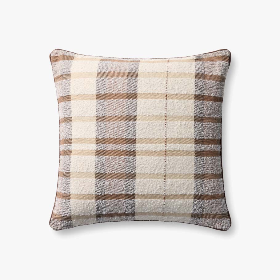 Coussin Loloi PLL0156 Brown / Multi à carreaux brun et beige, vue de face