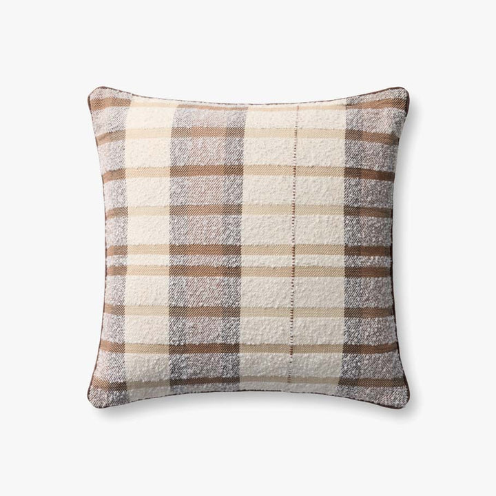 Coussin Loloi PLL0156 Brown / Multi à carreaux brun et beige, vue de face