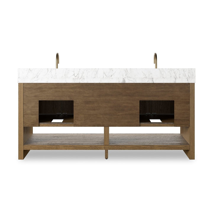 Maison Olive ANTHEM vanité double en chêne naturel avec dessus en marbre blanc et robinets en laiton